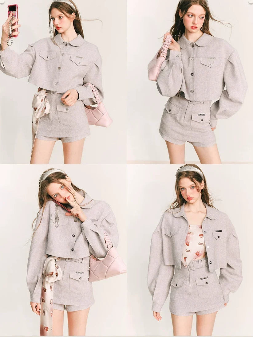 Cropped Jacket & Short Skirt Pants & Tubetop Setup