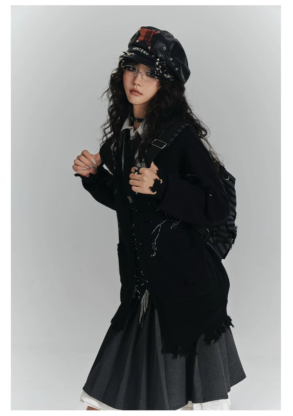 Safety Pin V-Neck Oversize Knit Cardigan