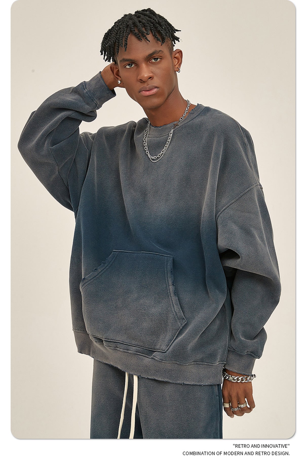 Fleece Lining Spray-dye Damage Oversize Sweatshirt