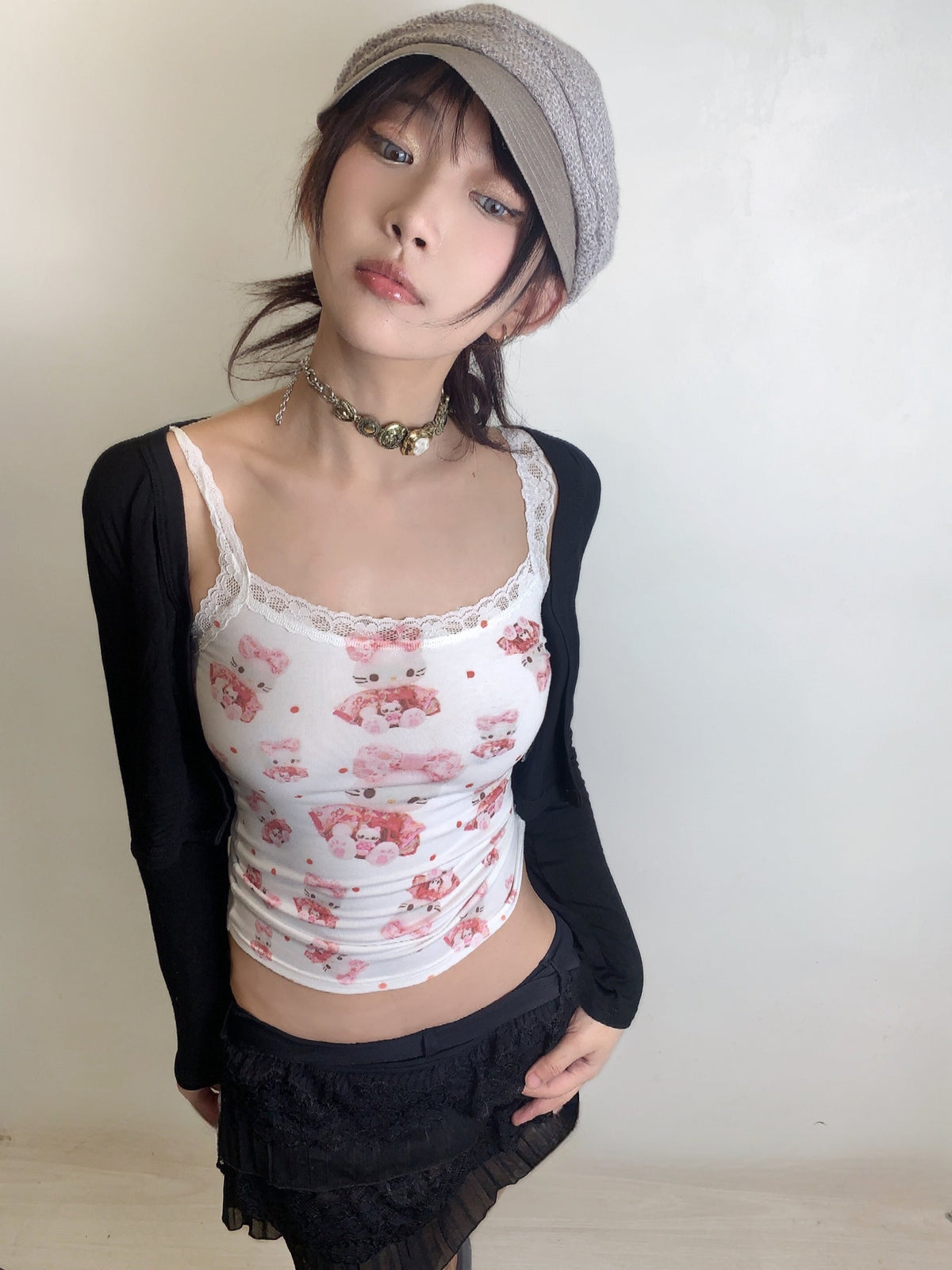 Polka Dot Cat Lace Tank Top