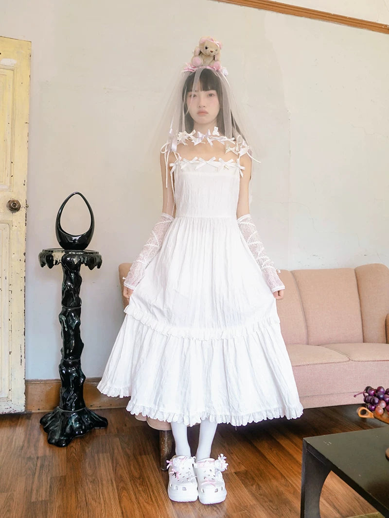 Bow Check Lace Camisole Dress