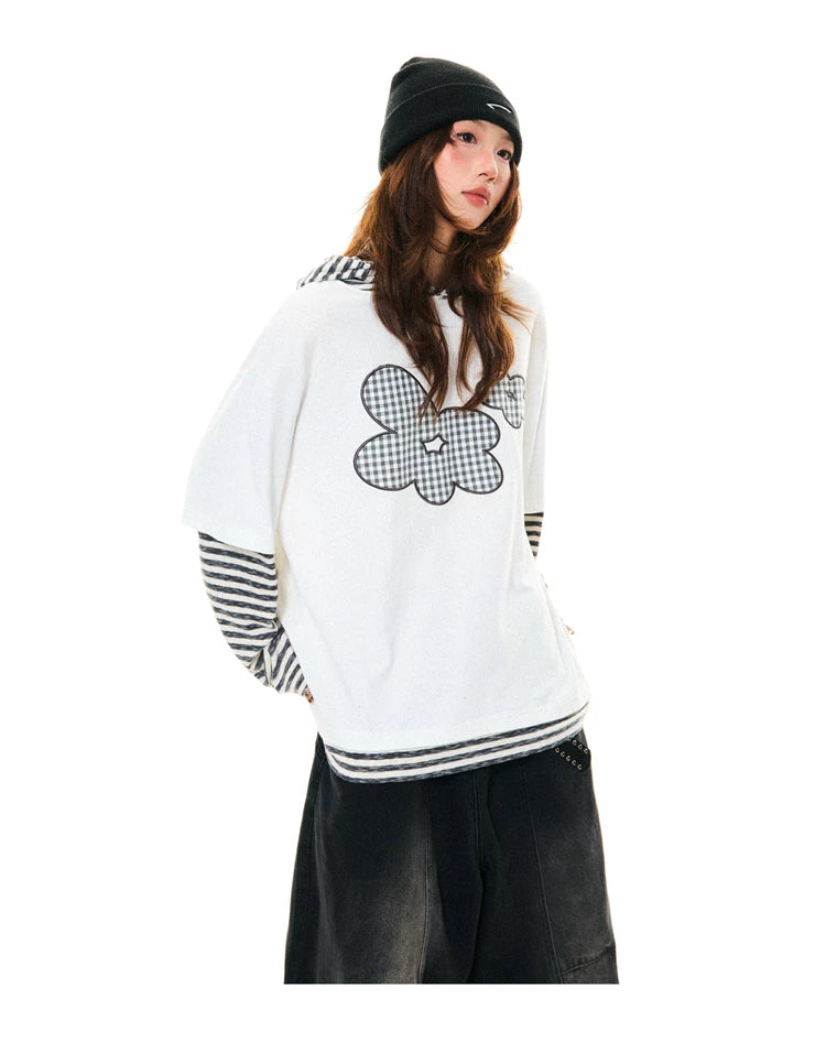 Flower Graphic Layered-Look Hoodie