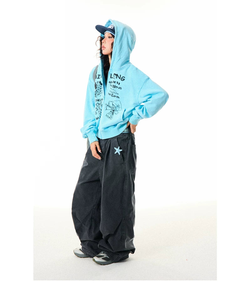 Letter Print Zipper Hoodie
