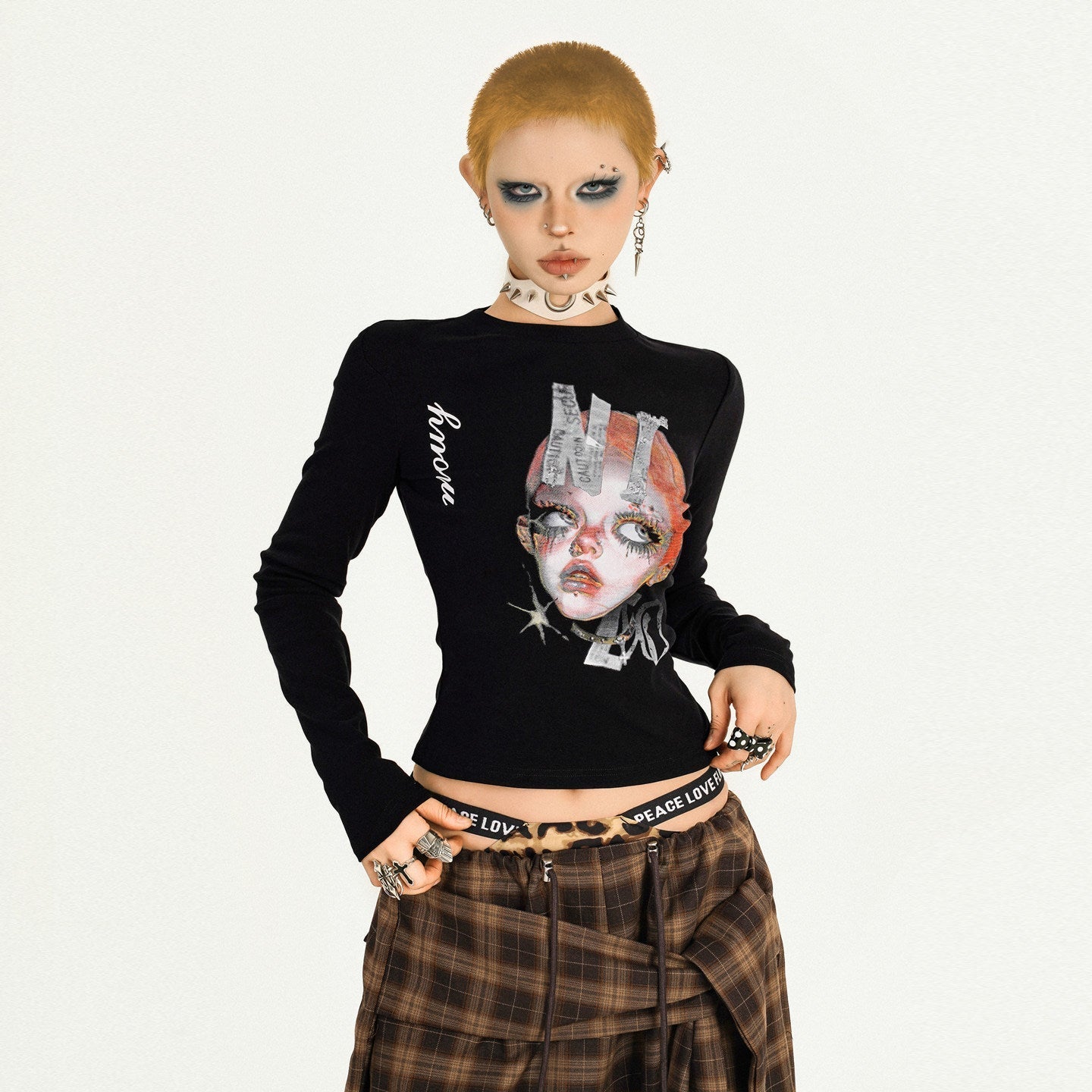 Portrait Print Fitted Short Sleeve T-Shirt