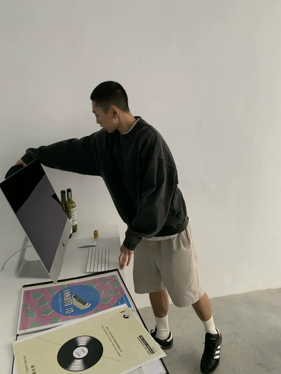 Oversize Short Basic Sweatshirt Hoodie