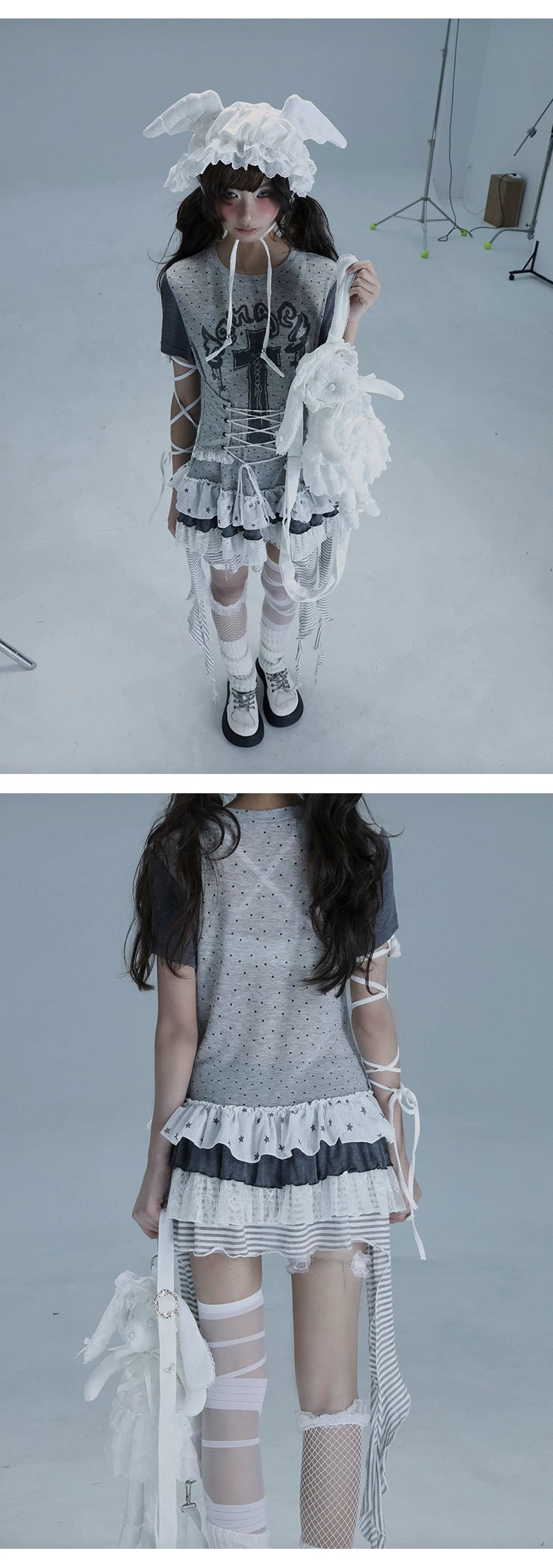 Asymmetric Ruffle Lace Dress
