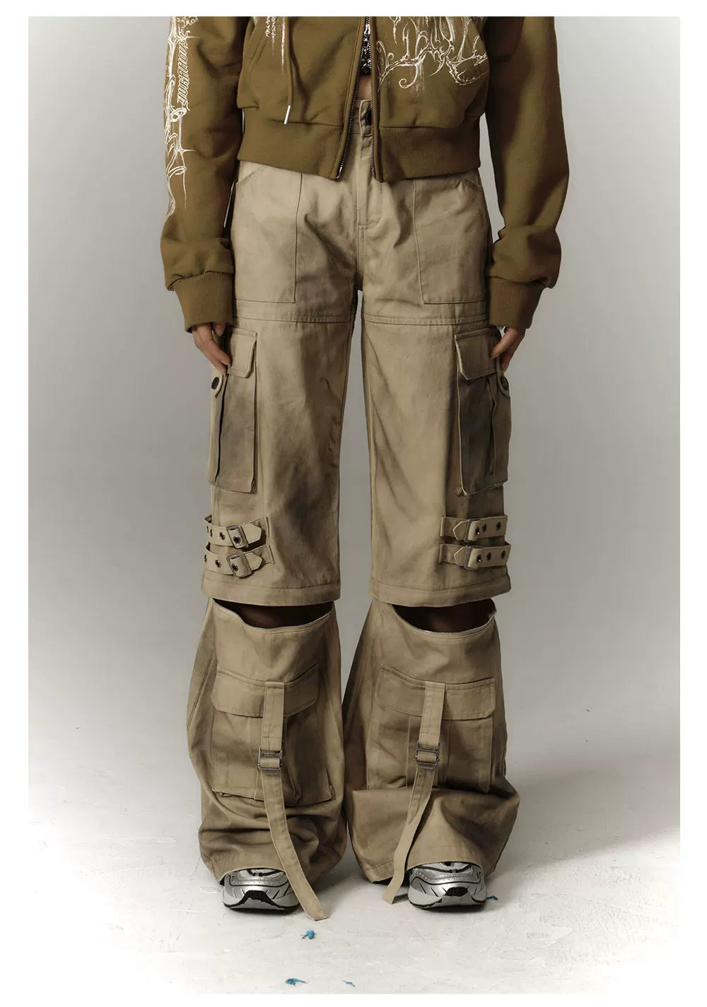Washed Damage Workwear Wide Leg Pants