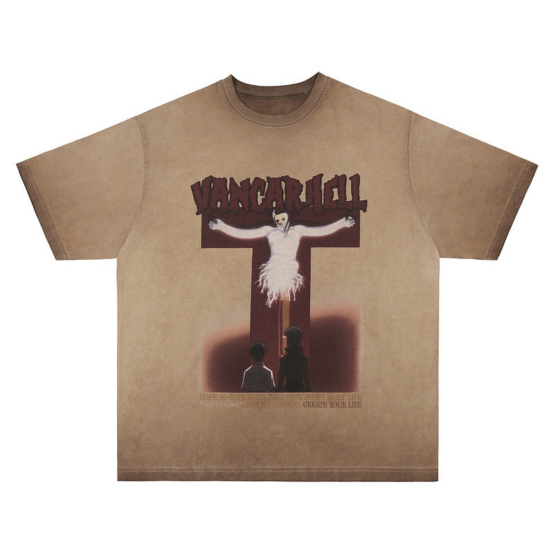 Gewaschenes Hell Cross Grafik T-Shirt