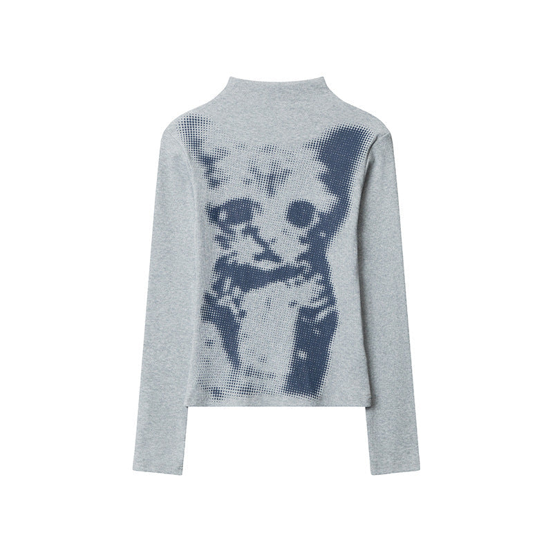 Checkerboard Cat Print Long Sleeve Top