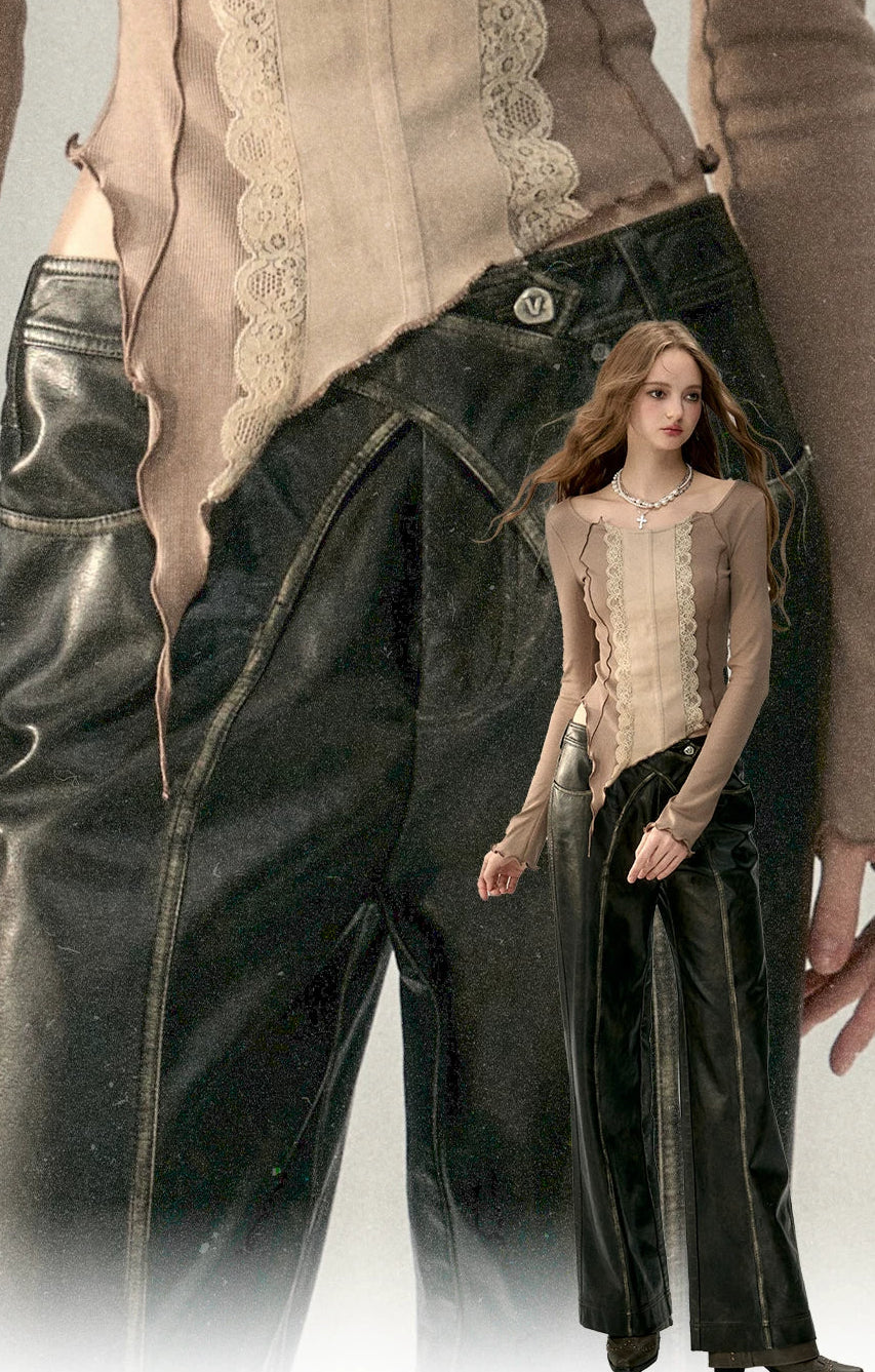 PU Leather Straight Leg Pants