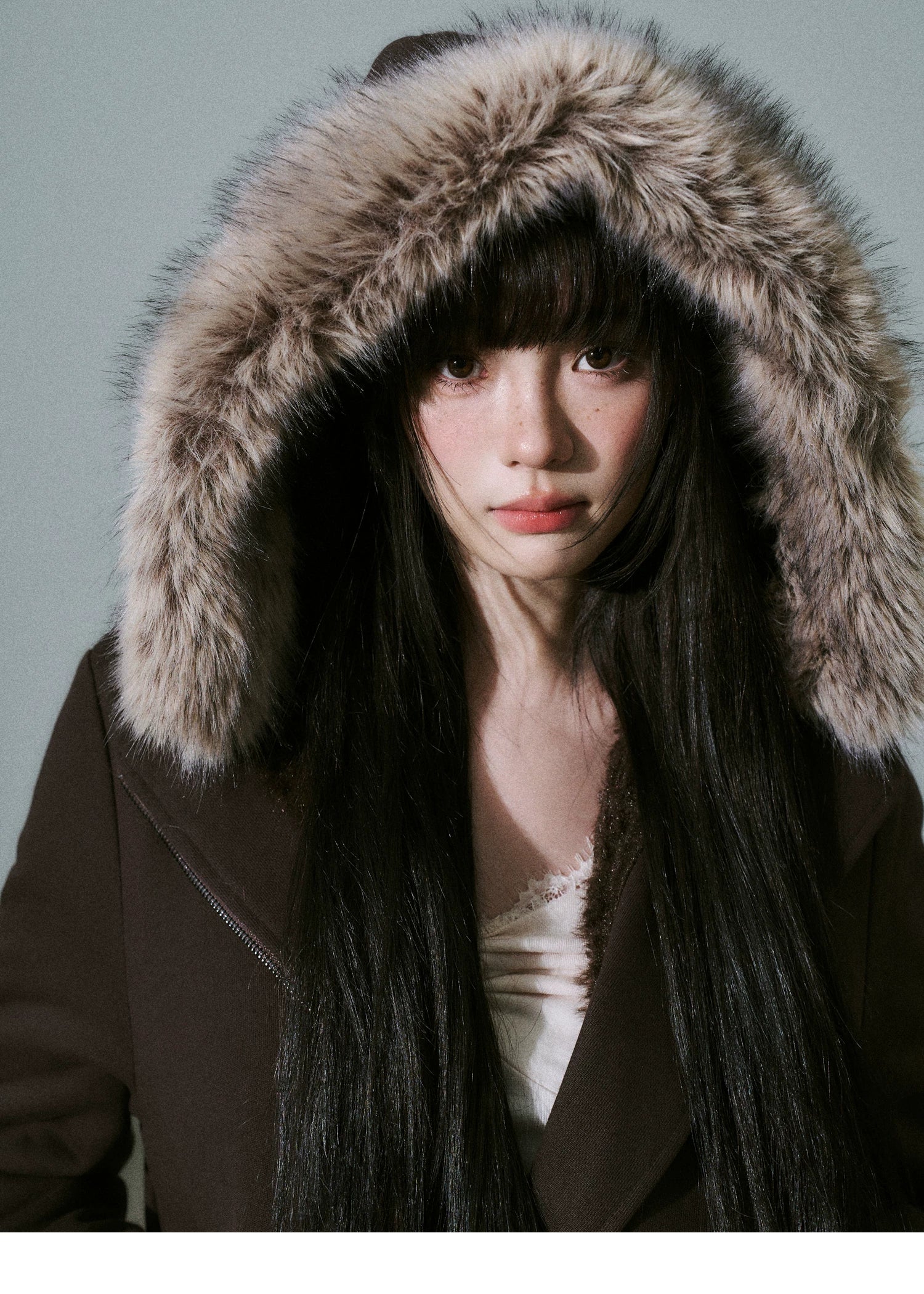Fake Fur Hooded Zip-Up Jacket & Seatpants Setup