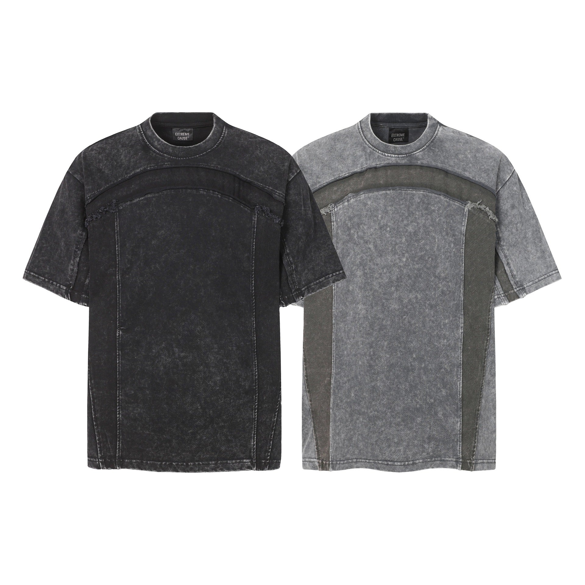 Washed Panel Design Short Sleeve T-Shirt