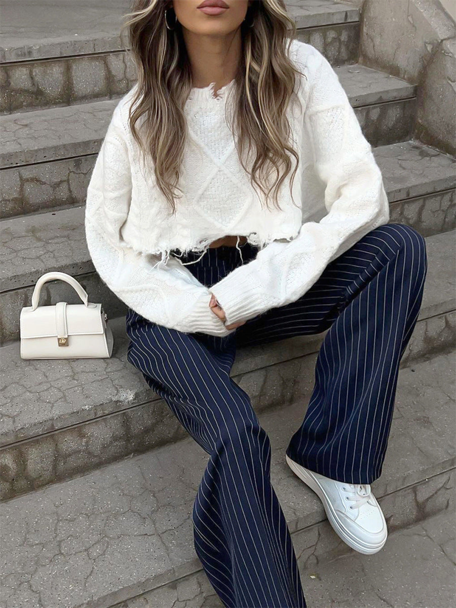 Autumn New Wide-Leg Striped Trousers
