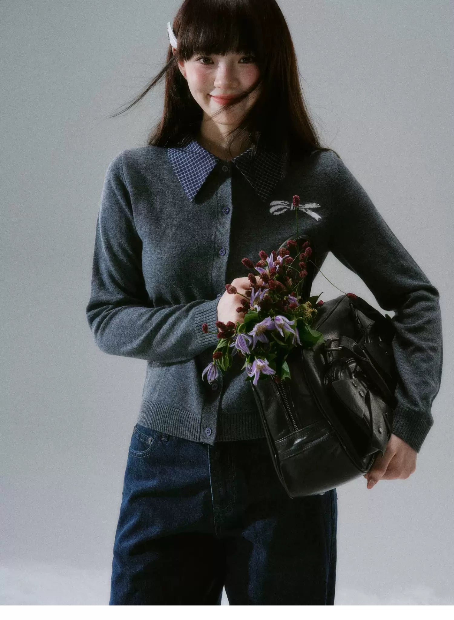 Shirt Collar Wool College Knit Cardigan