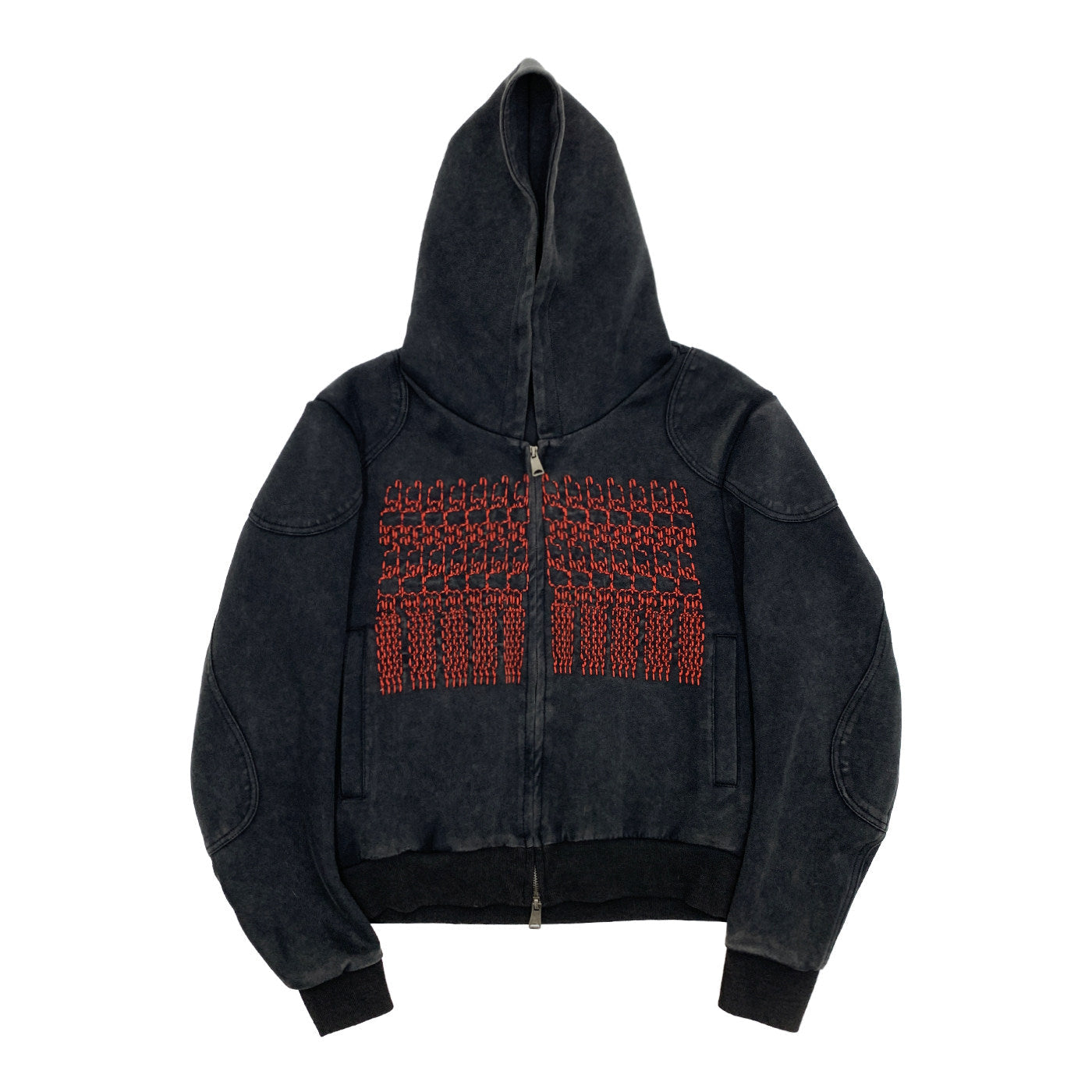 Embroidery Wash Damage Oversize Zipper Hoodie