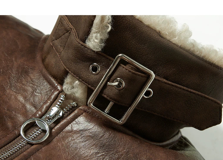 Fake Shearling Thick PU Leather Jacket