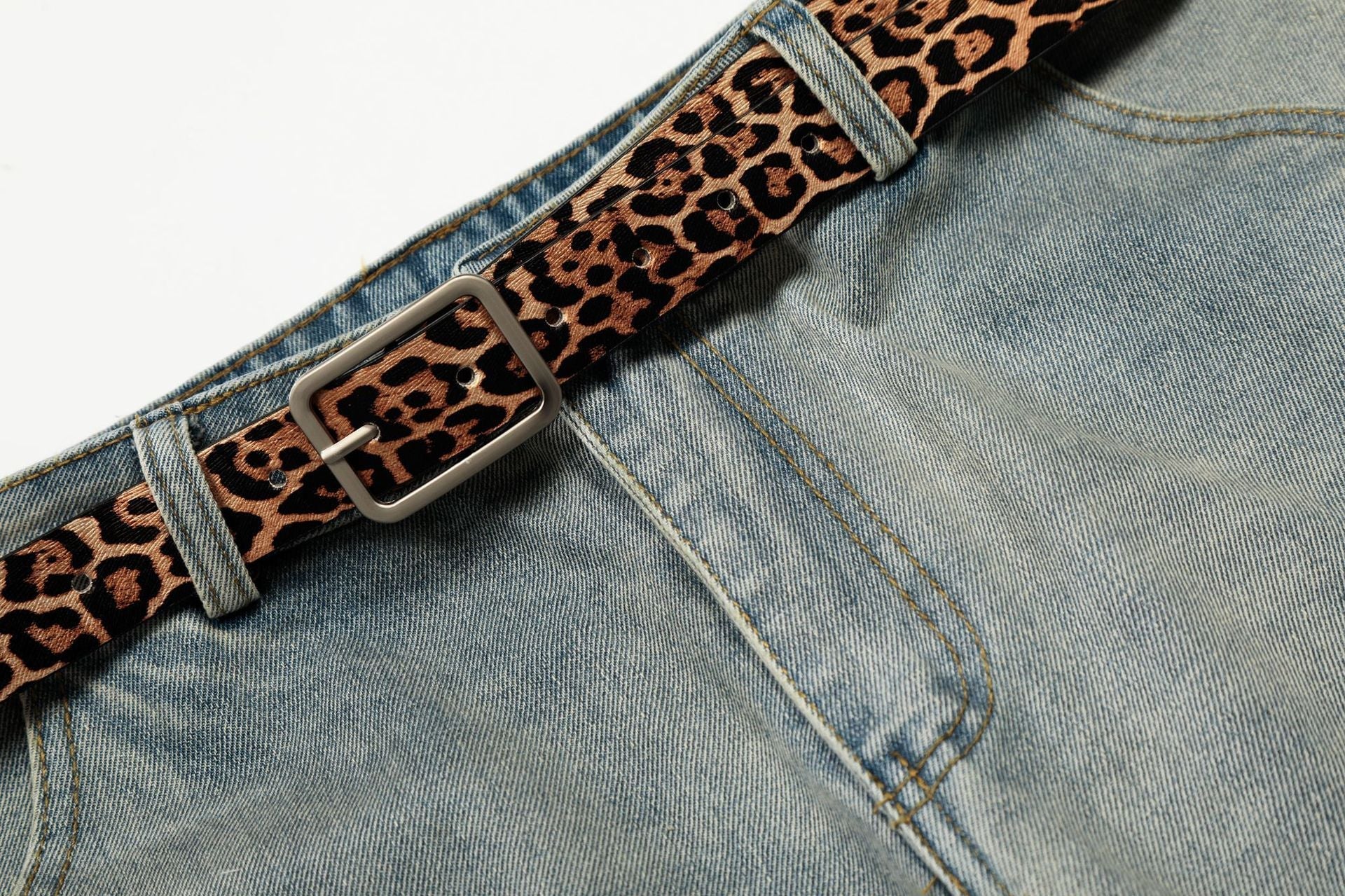Washed Damage Panel Curved Denim Jeans