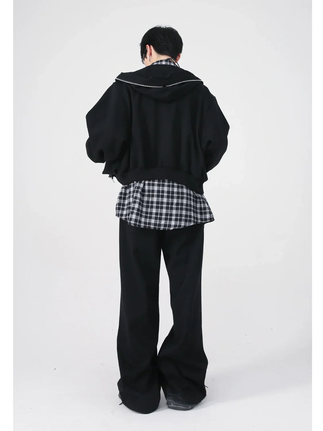 Fake Layered Short Zipper Hoodie & Tuck-in Wide-Leg Sweatpants Setup