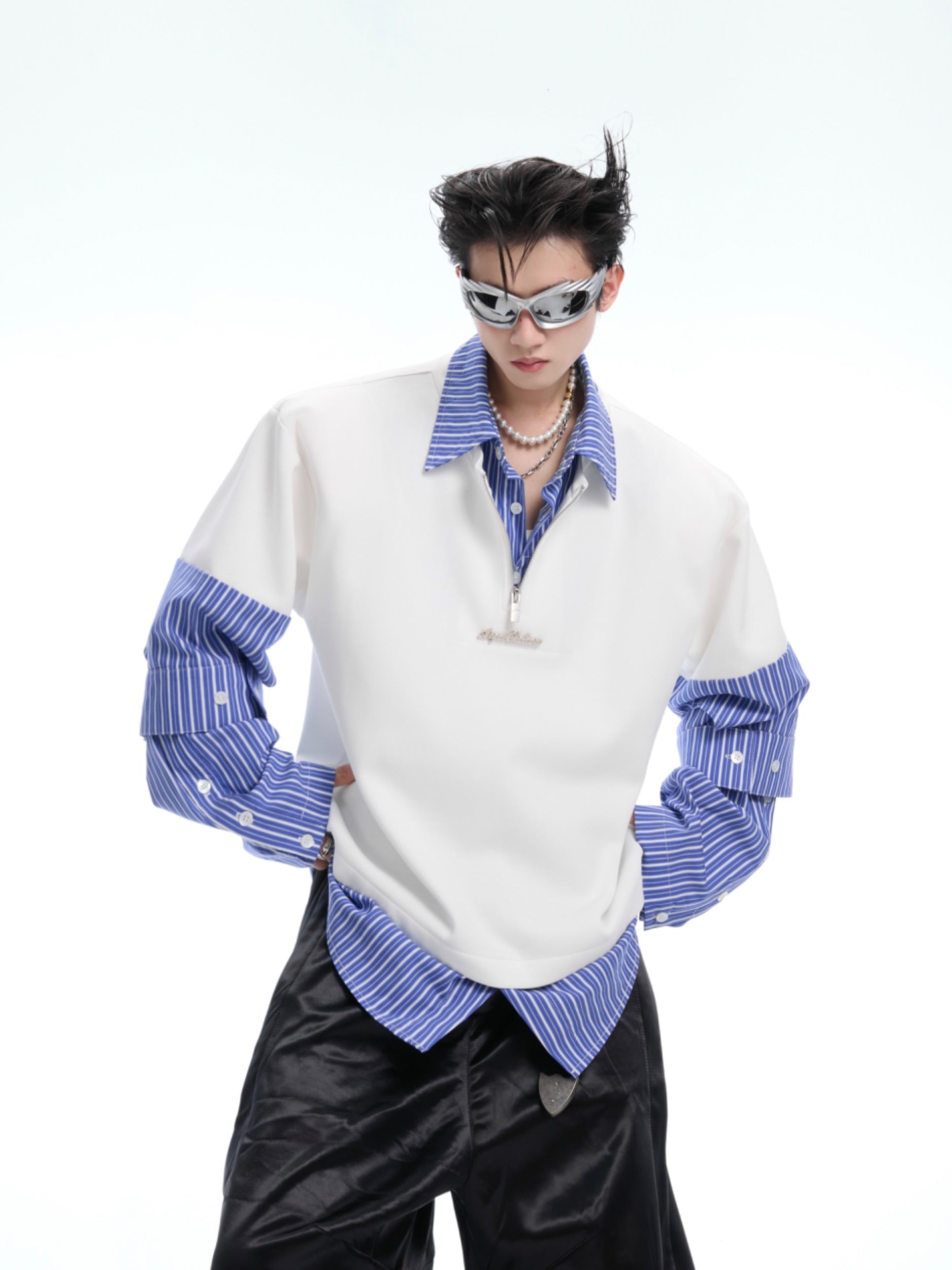 Fake Layered Stripe Long Sleeve Shirt