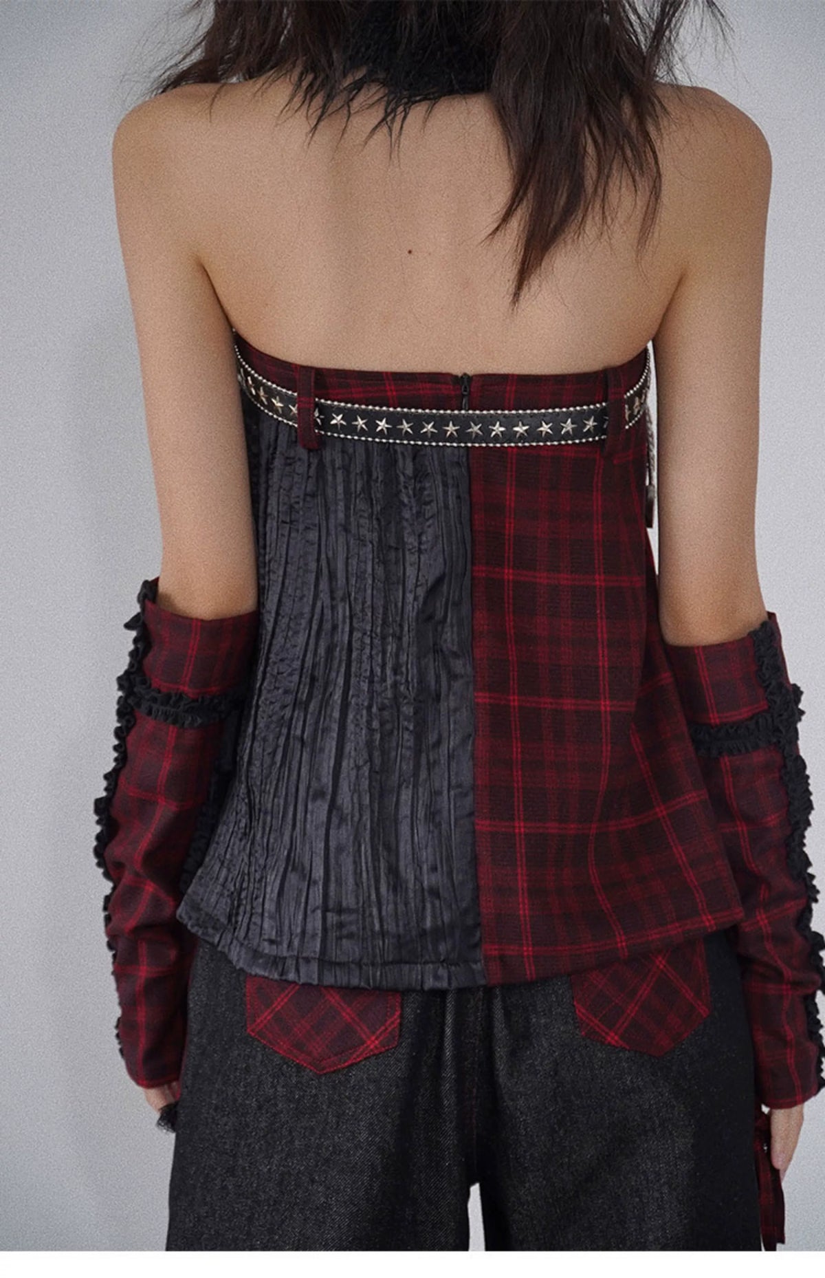 Patchwork Irregular Plaid Layered Short Skirt