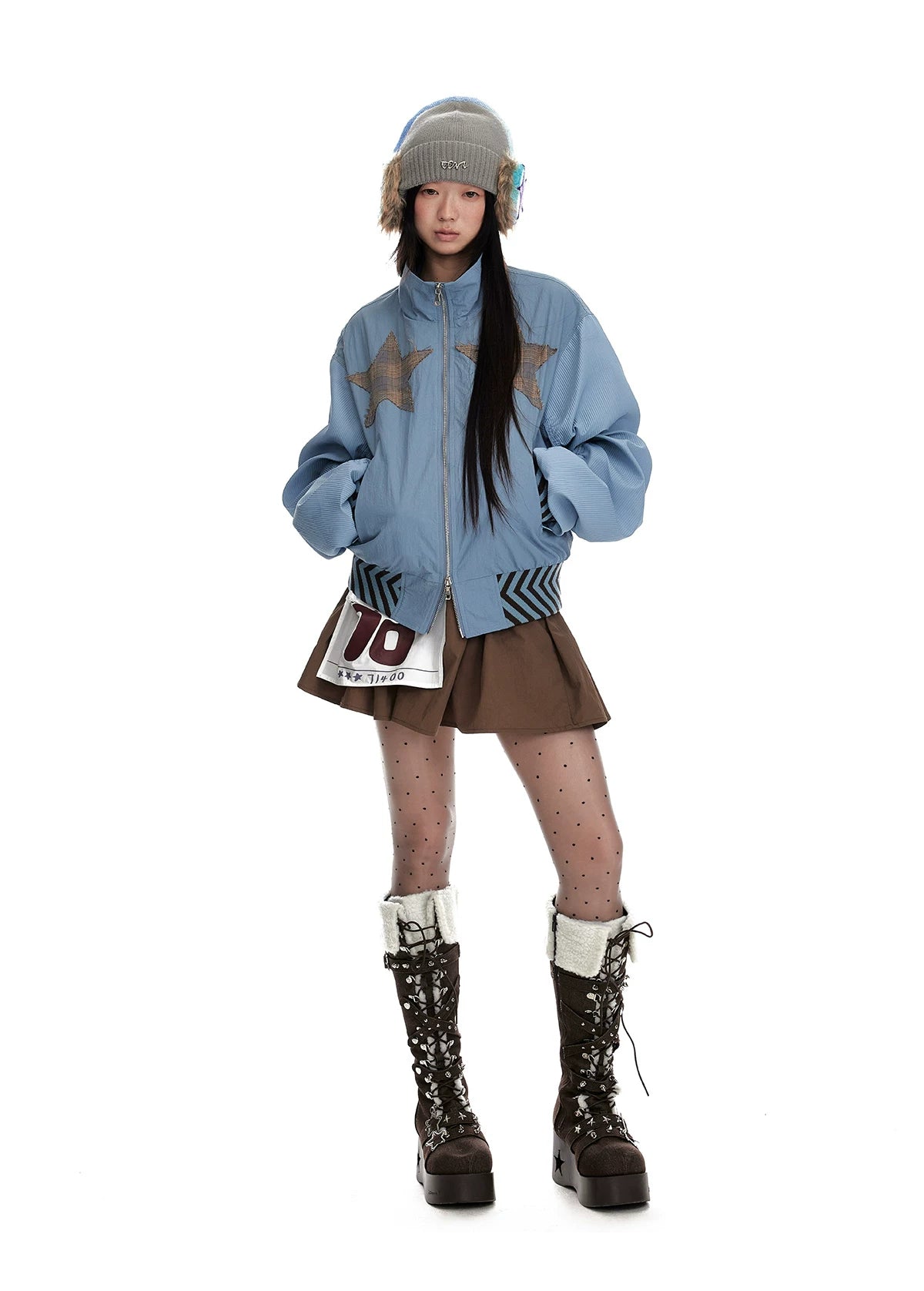 Stand Neck Double Zipper Oversize Jacket