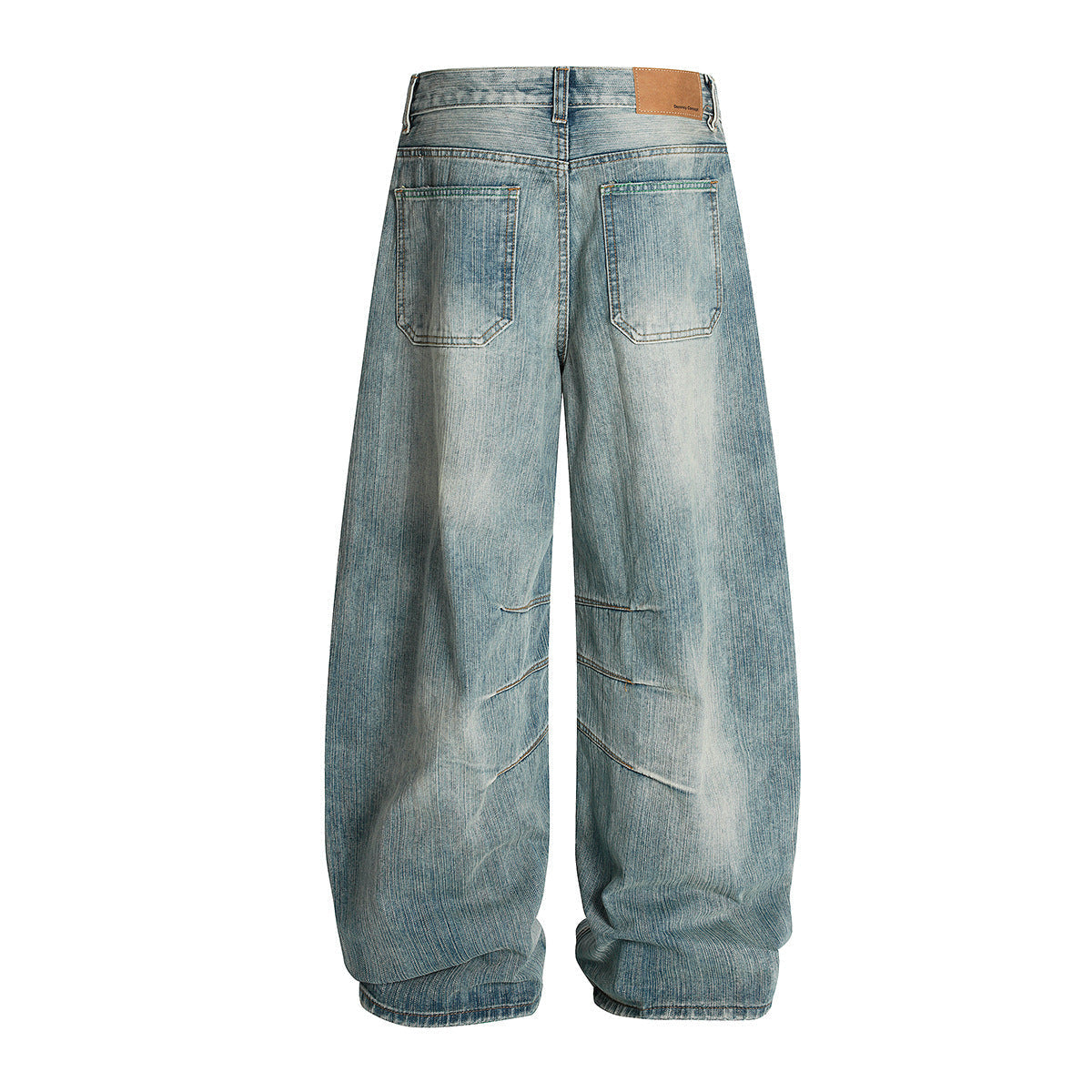 Washed Pleats Curved Denim Jeans