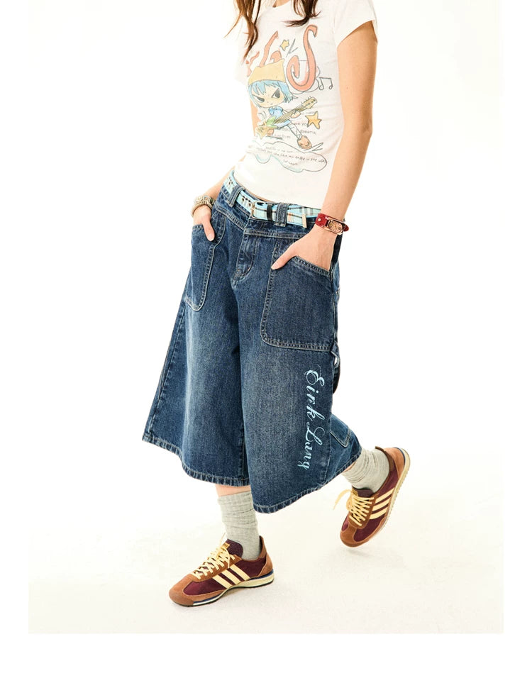 Wide-Leg Denim Shorts
