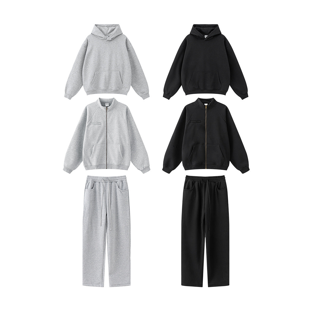 Sporty Zipper Jacket & Hoodie & Sweatpants Setup