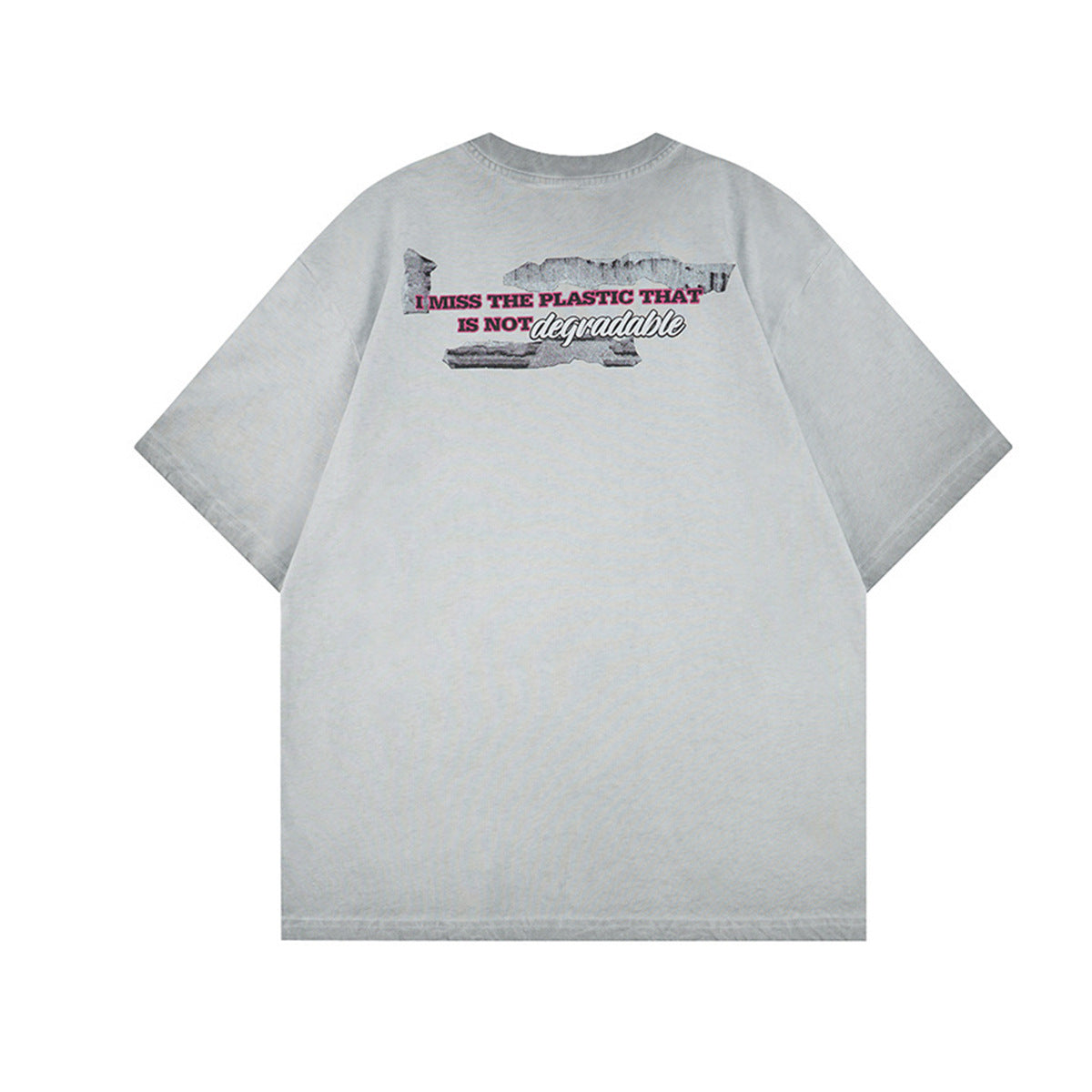 Washed Portrait Letter Print Short Sleeve T-Shirt