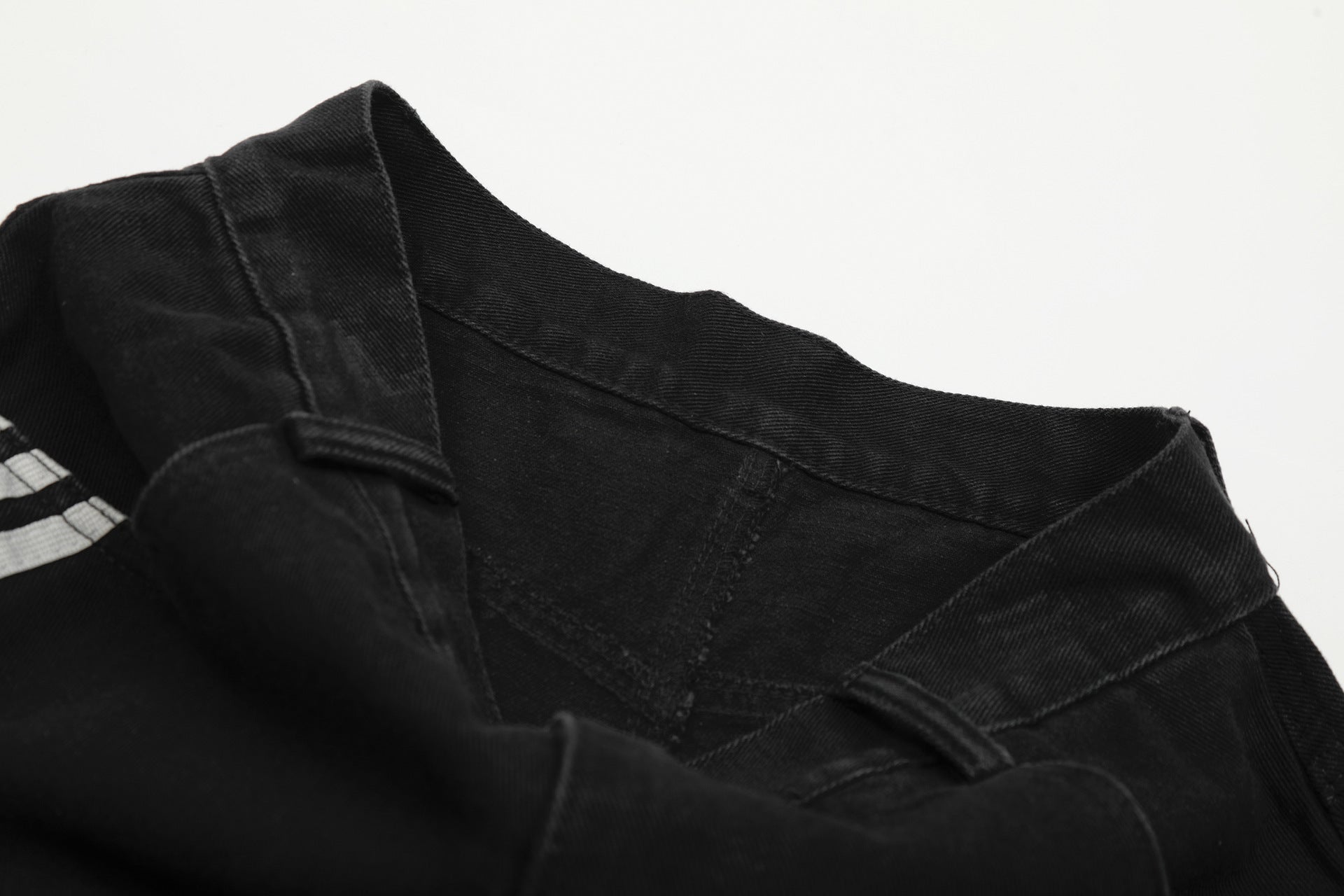 Deconstructed Three-Stripe Curved Wide Leg Denim Jeans