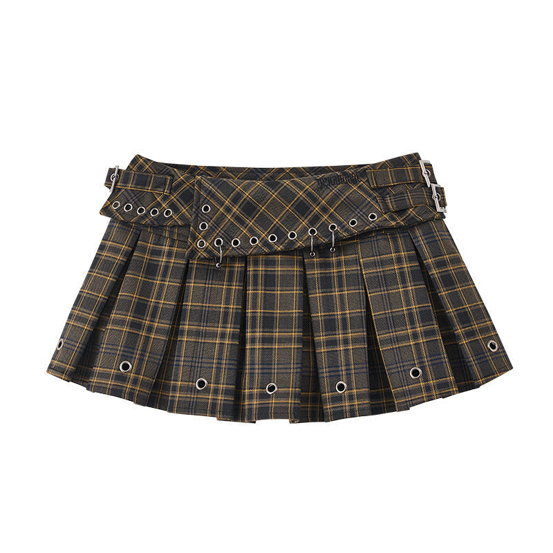 Plaid Pleats High-Waist Short Skirt