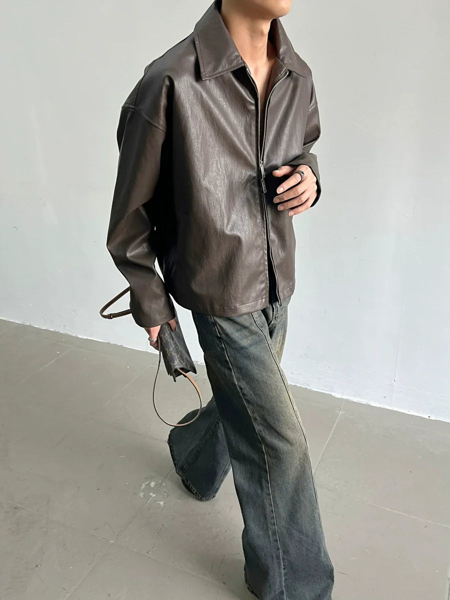 Retro Basic Style Zipper PU Leather Jacket