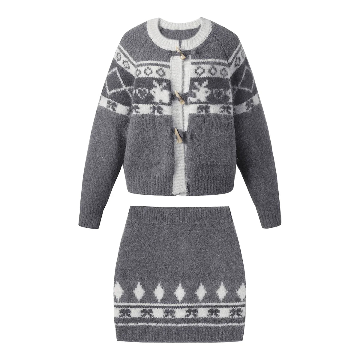 Jacquard Knit Sweater & Short Skirt Setup