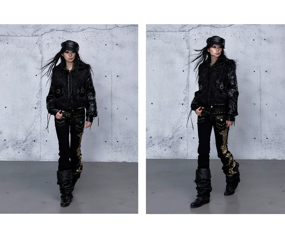Embroidery Low Rise Straight Denim Jeans