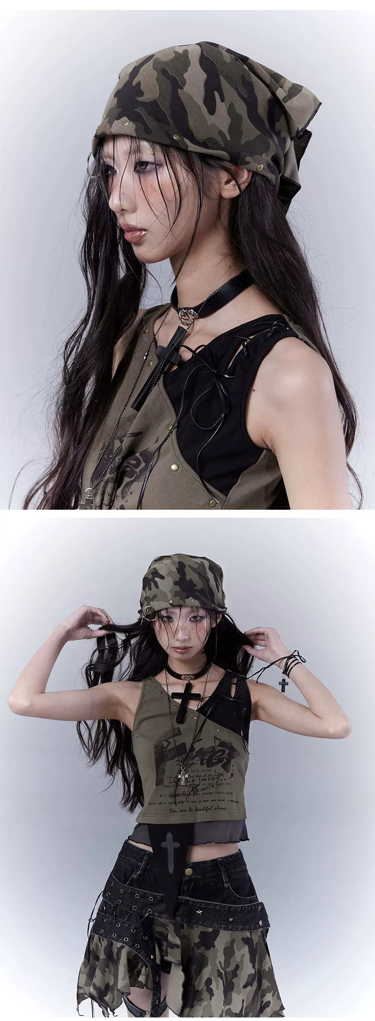 Stud Camouflage Damage Square Scarf