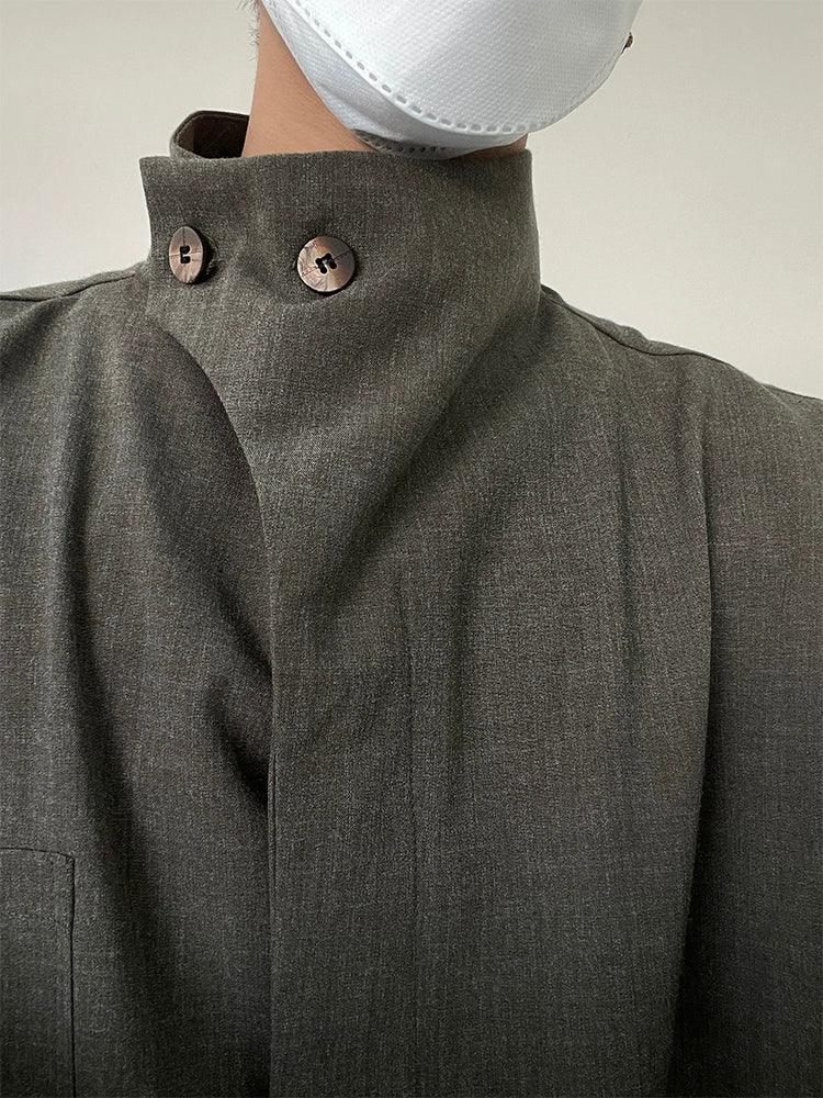 Minimalist French Standing-Collar Long Sleeve Shirt