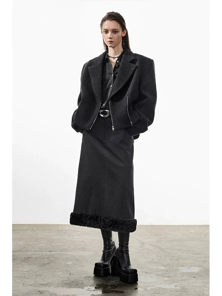 Jupe en tweed et fourrure