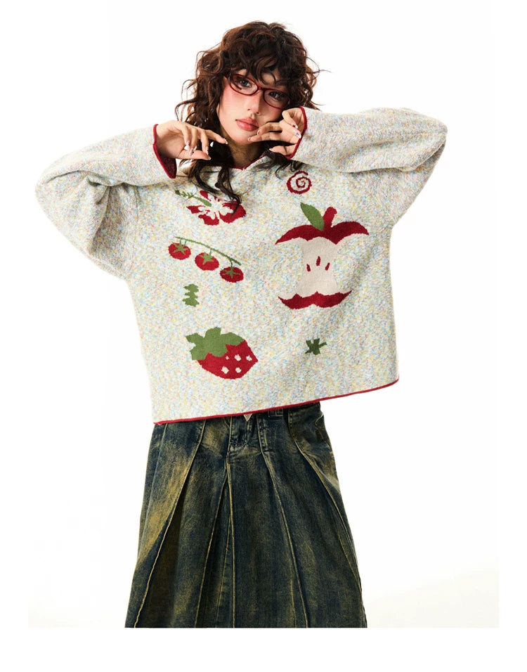 Fruit Pattern Knit Oversize Hoodie