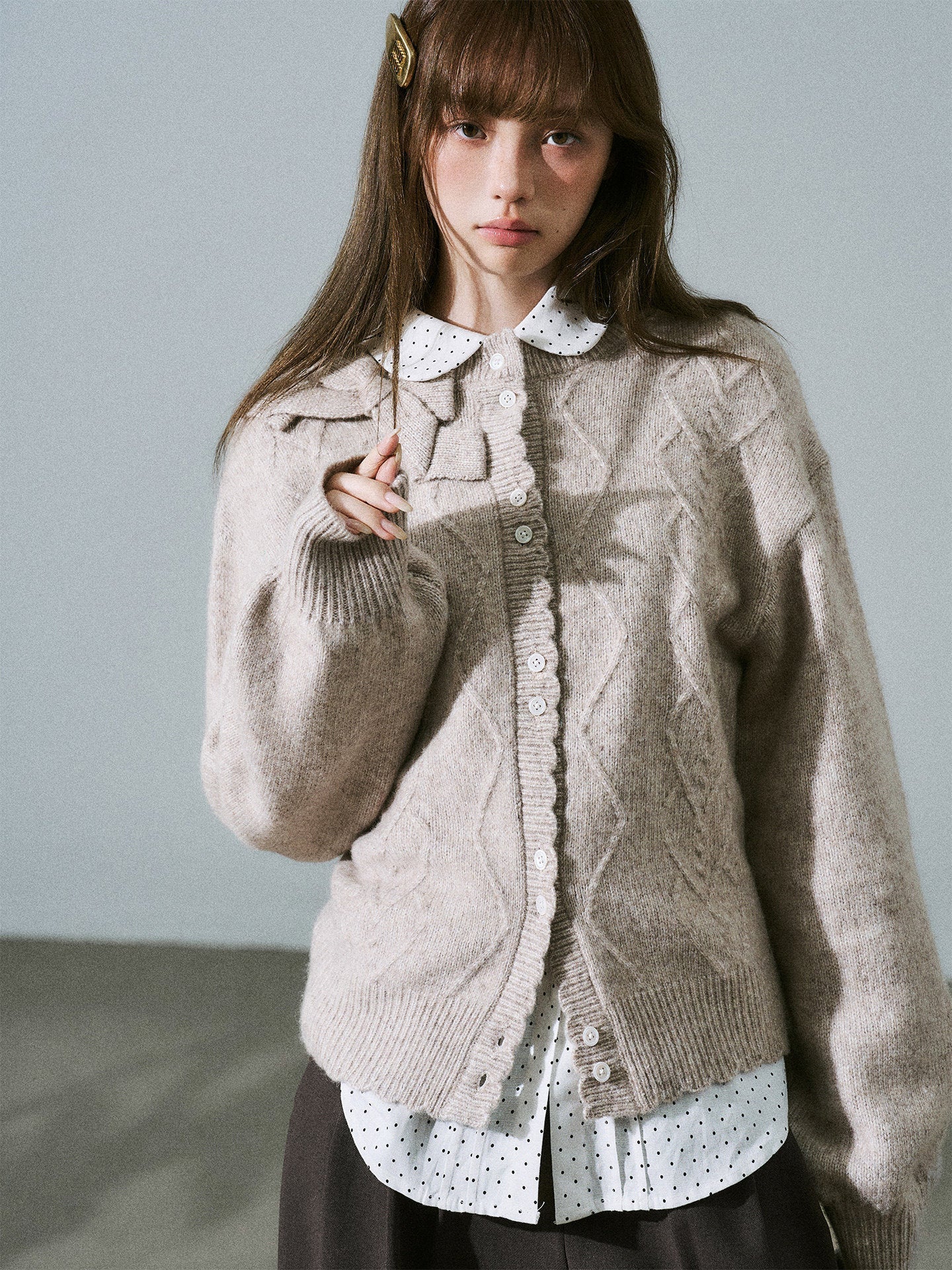 Moonlight Silhouette Bow Detail Wool Knit Cardigan