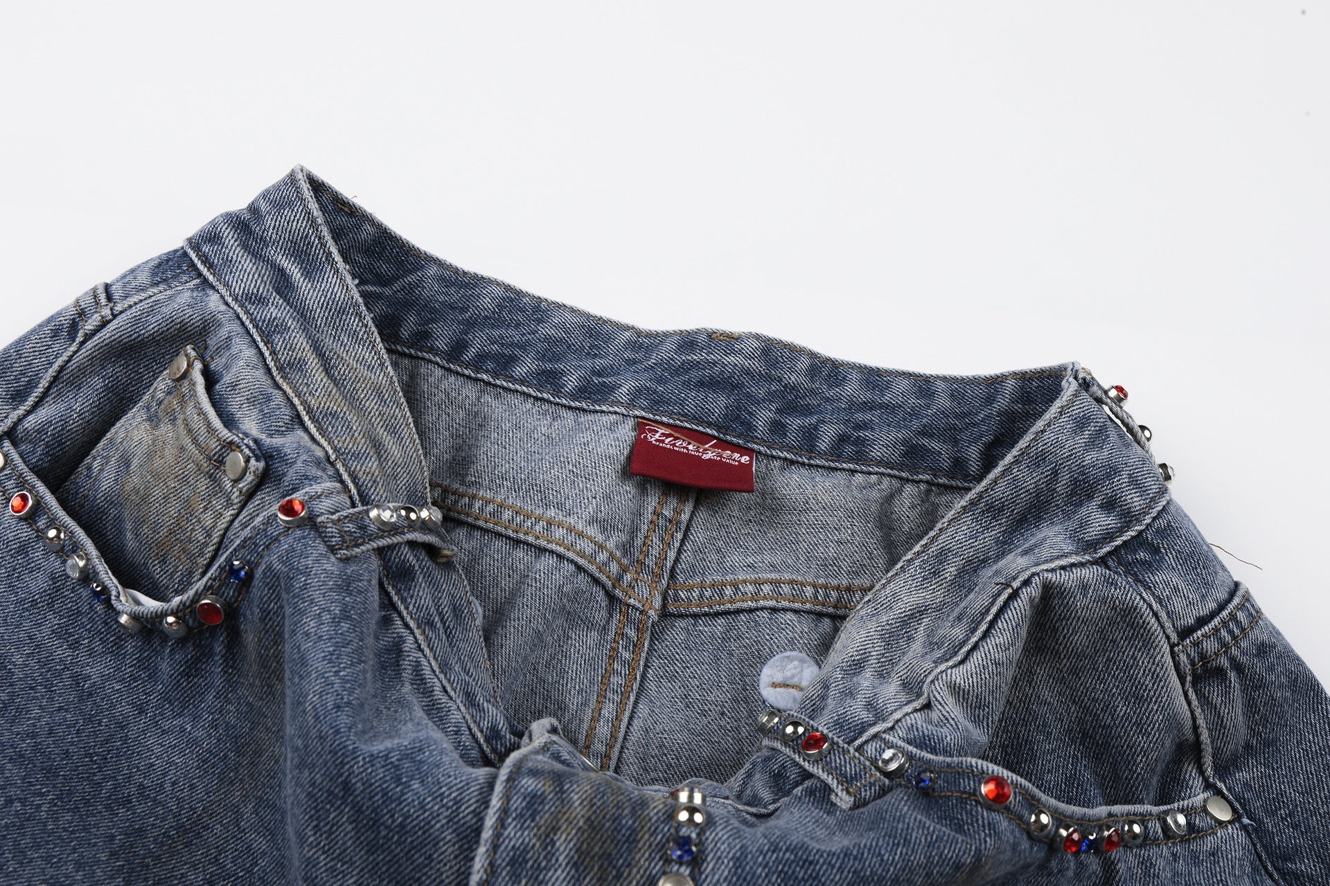 Washed Paint Damage Wide Leg Denim Jeans