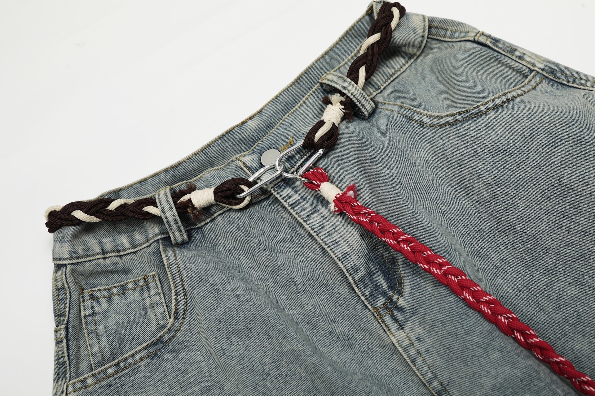 Belt Curved Wide Leg Denim Jeans