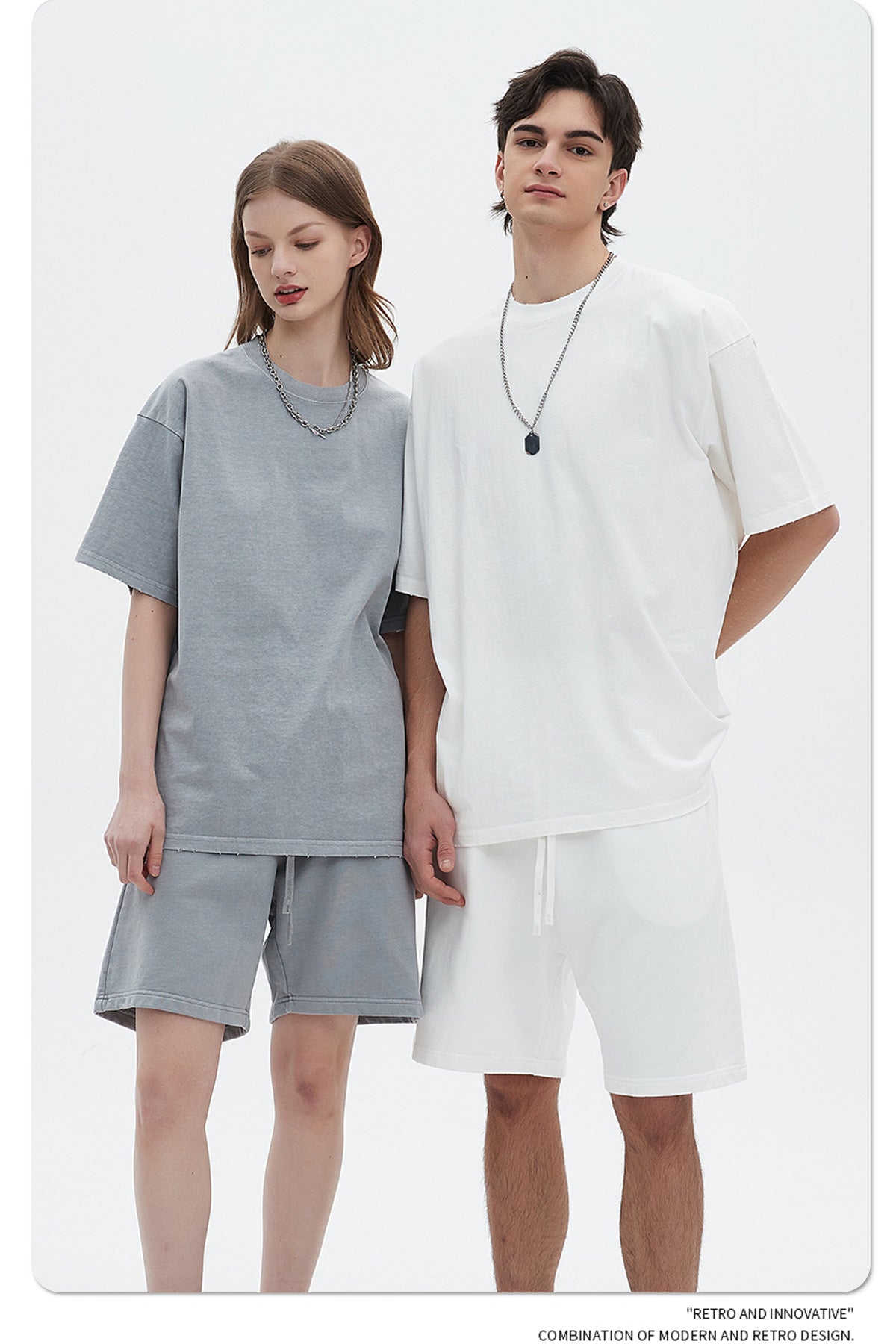 Washed Dyed Oversize Damage Short-sleeve T-shirt & Short Sweatpants Setup