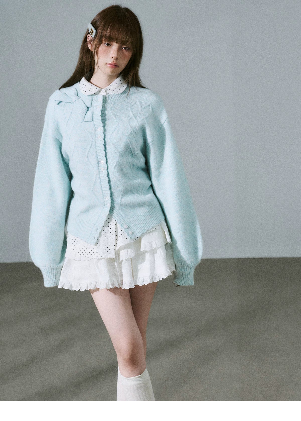 Moonlight Silhouette Bow Detail Wool Knit Cardigan