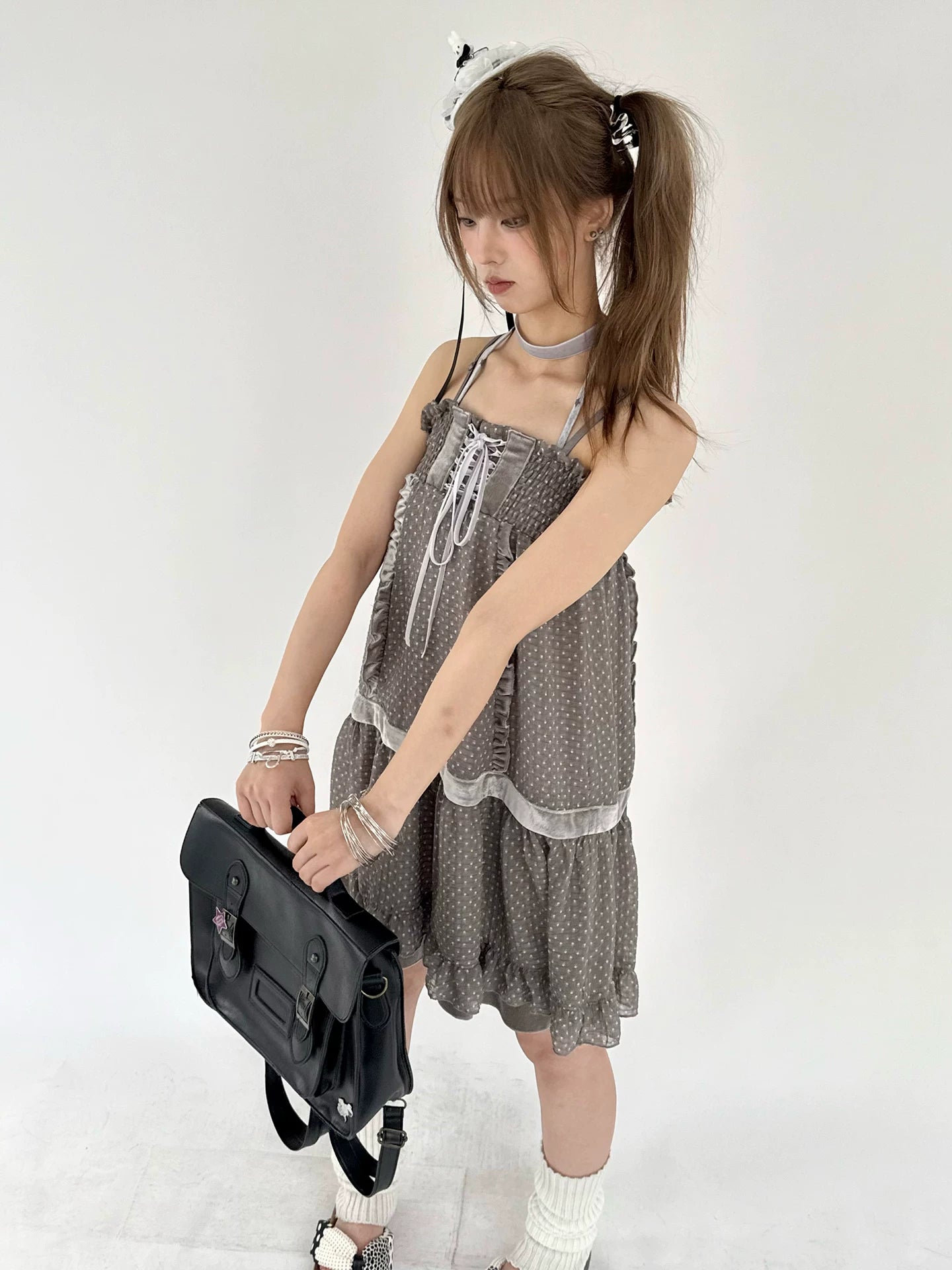 Polka Dot Patchwork Spaghetti Strap Dress