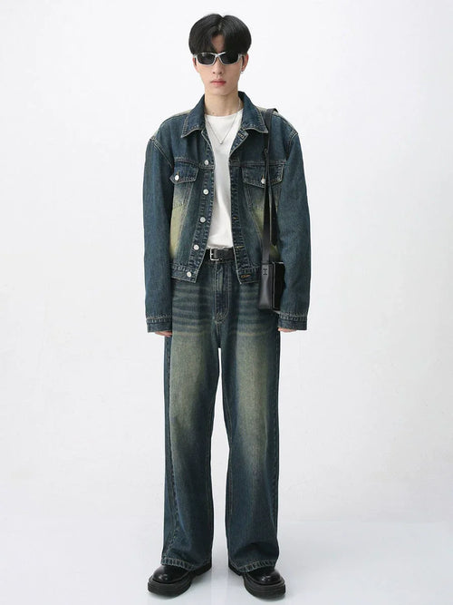 Setup für gewaschene Jeansjacke und gerade geschnittene Jeans - Blau / S / Hose