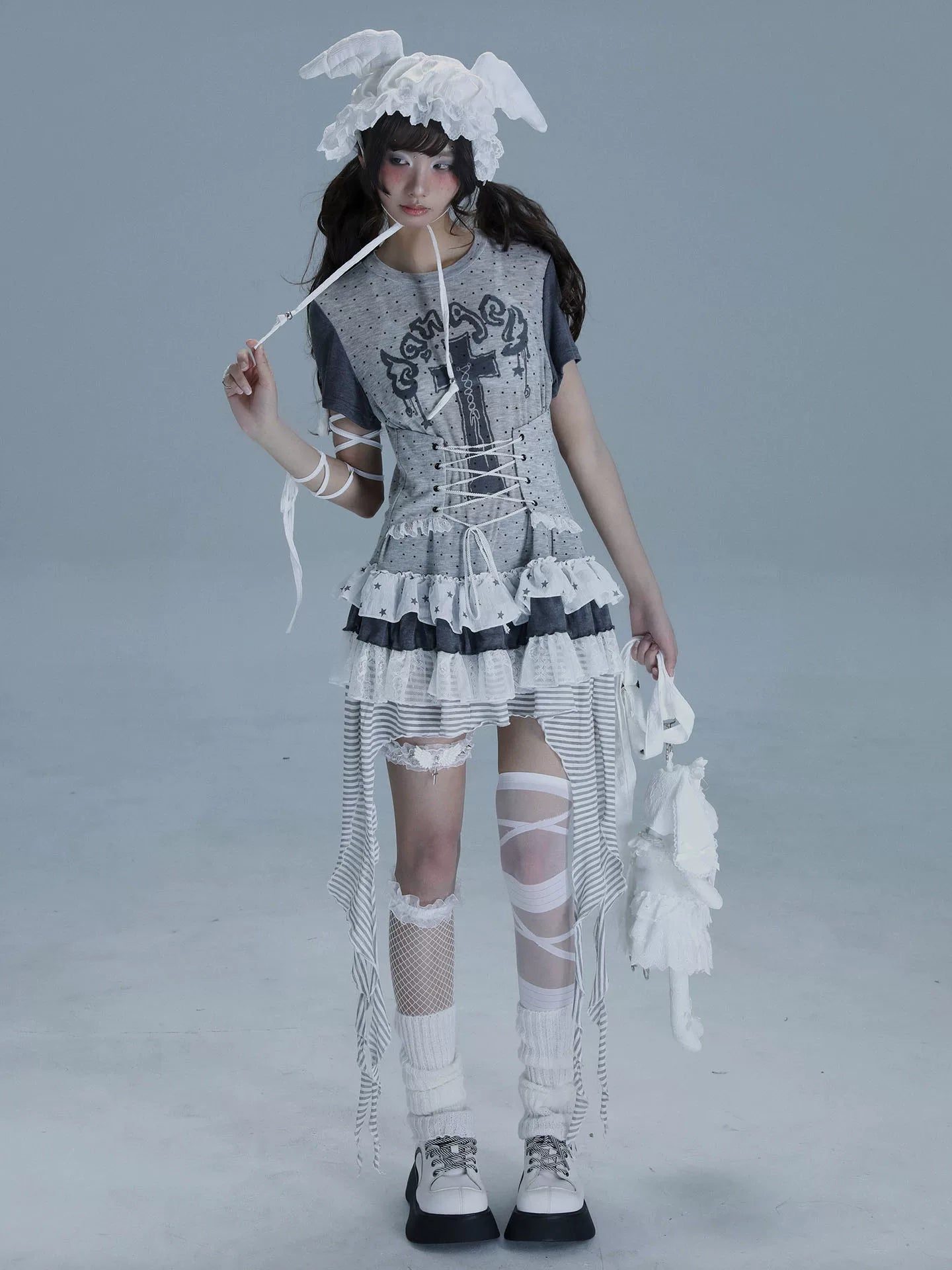Asymmetric Ruffle Lace Dress