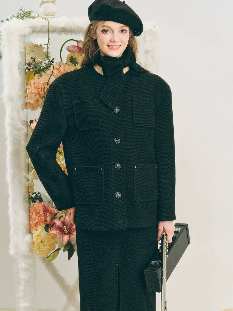 Oversize Corduroy Jacket & Ankle-Length Skirt Setup