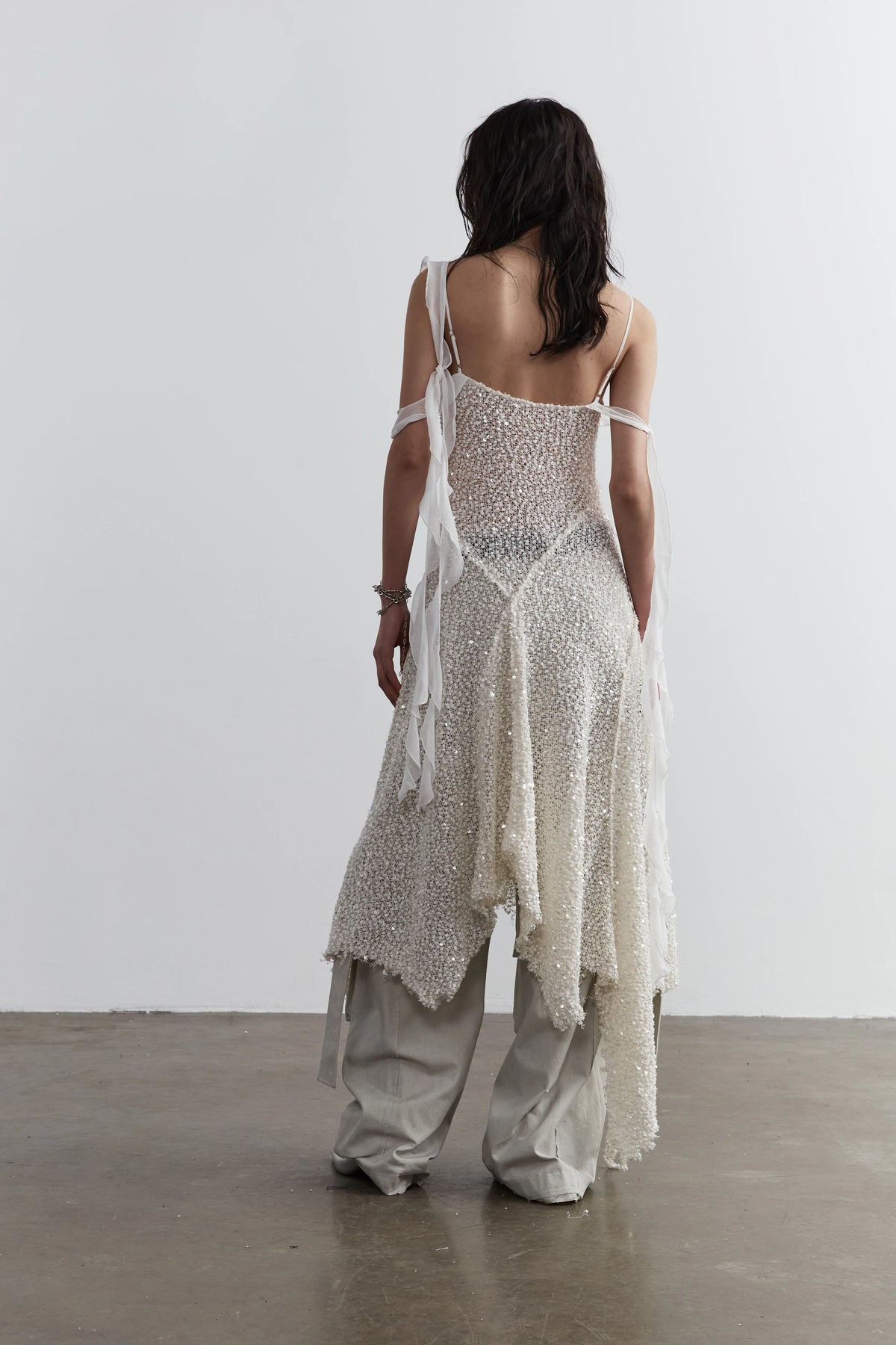 See Through Knit Glitter Strap Shoulder Dress