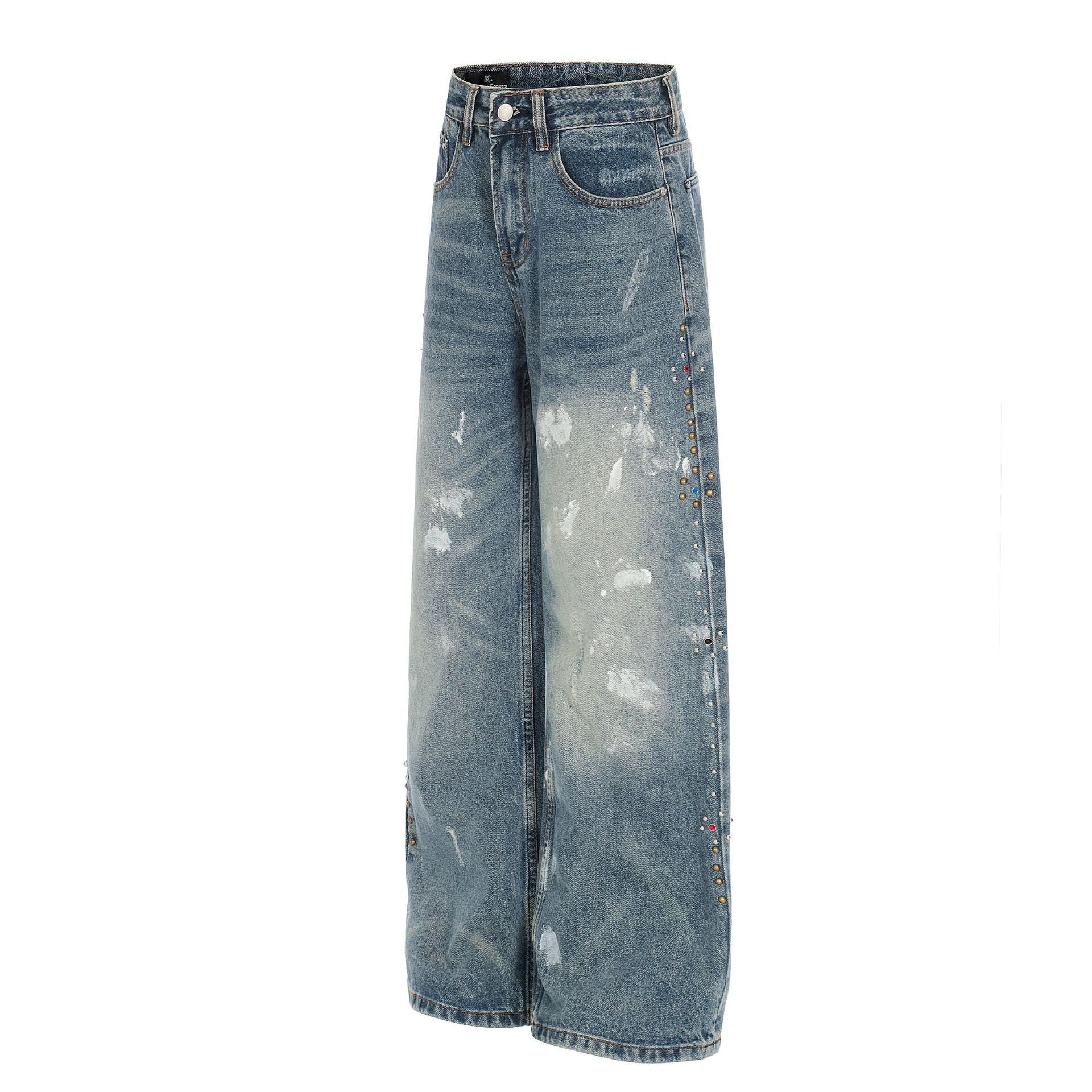 Paint Splatter Curved Denim Jeans