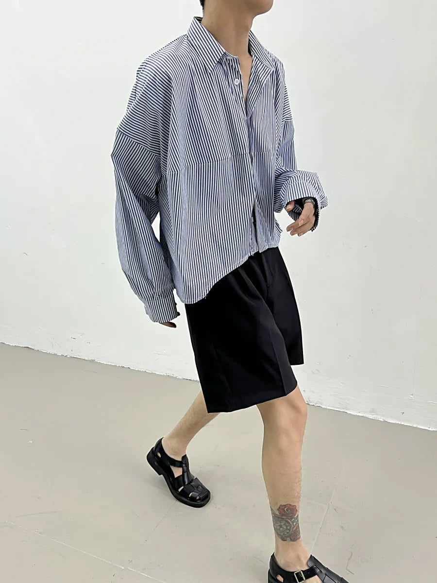 Irregular Cut Stripe Oversize Long Sleeve Shirt